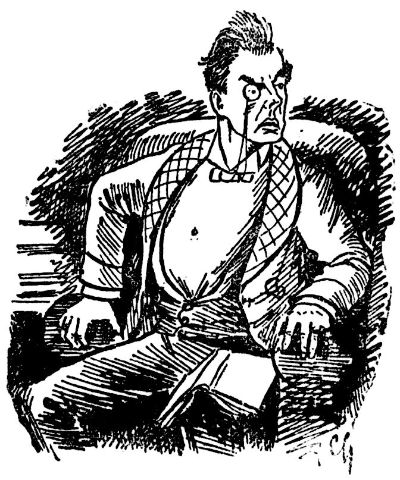 Cartoon of Joseph Chamberlain sitting in an armchair, having heard a knocking at the door.